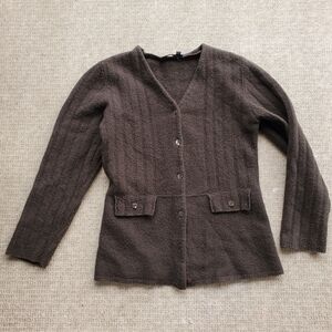 Vintage Small Sweater Tristan And Iseut Wool Cardigan Forest Green V-neck Button